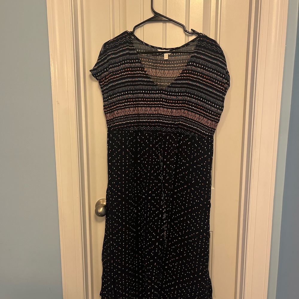 Boho Polka Dot Maxi Dress with Smocked Bodice in Black